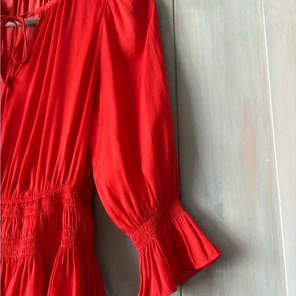 Joie Red Tiered Mini Dress with Smocked Waist - Picture 8 of 9